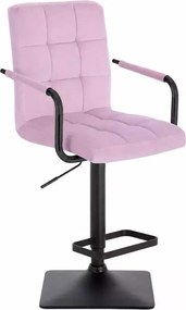 LuxuryForm DESIGN Barová stolička VERONA BLACK VELUR na čiernej hranatej podstave - levanduľová