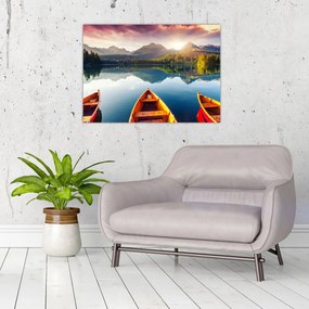 Obraz - Jazero s loďkami (70x50 cm)