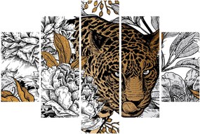 Obraz - Leopard medzi kvetmi (150x105 cm)