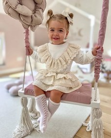 Drevená hojdačka  púdrovo ružová