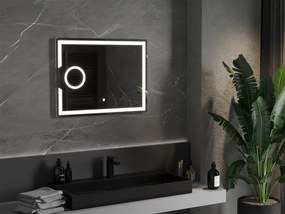 Mexen Onyx, LED kúpeľňové zrkadlo s podsvietením a kozmetickým zrkadielkom 80x60 cm, 6000K, ochrana proti zahmlievaniu, 9813-080-060-611-00