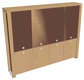 Vysoká skriňa Verno+ S 260 x 46 x 210 cm, kombinované dvere, dub svetlý / hnedá