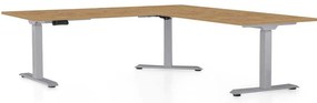 Výškovo nastaviteľný stôl OfficeTech Angle, 180 x 200 cm, sivá podnož, dub kamenný