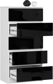 Komoda Kuba 60 cm - 5 zásuviek biela/čierna