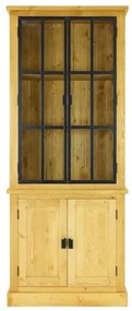 Široká rustikálna vitrína s 2 drevenými a 2 presklenými dvierkami 100x45x22 cm