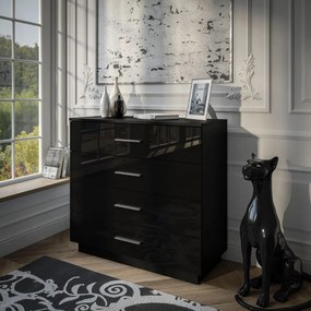 KOMODA MARION ČIERNÝ LESK / STRIEBORNÁ ÚCHYTKA LED 95