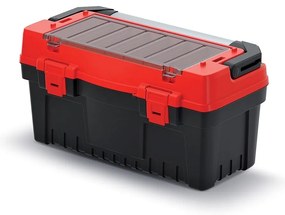 Kufor na náradie s alu držadlom 54,8 × 27,4 × 28,6 cm, prepážky, červená