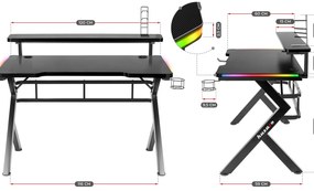 PC stolík Hyperion 5.0 (čierna + viacfarebná) (s LED osvetlením). Akcia -21%. Vlastná spoľahlivá doprava až k Vám domov. 1087511