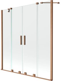 Mexen Velar Duo, 2-krídlová posuvná vaňová zástena 150 x 150 cm, 8mm číre sklo, medený matný profil, 896-150-000-02-65