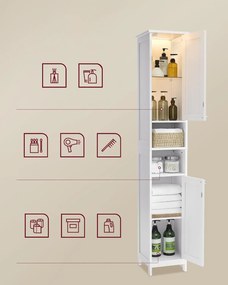 Kúpeľňová skrinka s osvetlením, vysoká, 30 x 30 x 170 cm, biela