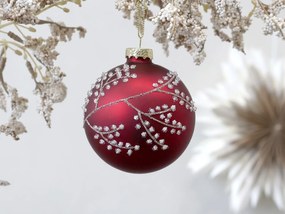 Červená sklenená vianočná guľa s vetvičkou - Ø 8cm