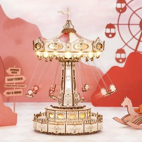 RoboTime - 3D skladačka hracej skrinky Retiazkový kolotoč 3xAAA