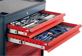 Pojazdný dielenský vozík na náradie GD, 6 zásuviek, 705 x 545 x 960 mm, grafit / červená