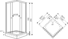 Novoterm Štvorcový sprchový kút NV-Madera STR 90x90 chróm/transparent + vanička