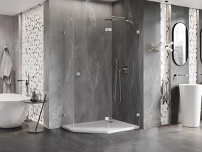 Mexen Lunar, päťuholníkový sprchový kút naklápací vpravo 90 x 80 cm, 8mm číre sklo, chrómový profil, 831-090P-080L-01-00-P