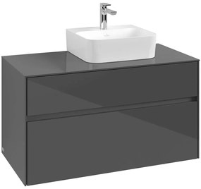 VILLEROY &amp; BOCH Collaro závesná skrinka pod umývadlo na dosku (umývadlo vpravo), 2 zásuvky, 1000 x 500 x 548 mm, Glossy Grey, C09600FP