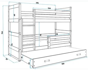 Detská poschodová posteľ s výsuvnou posteľou RICO 190x80 cm Zelená Borovica