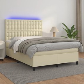 Boxspring posteľ s matracom a LED krémová 140x190 cm umelá koža 3135941