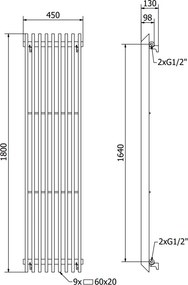Mexen Aurora, vykurovacie teleso 1800x450 mm, 1347 W, čierna, W212-1800-450-00-70
