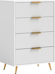 HOMCOM Komoda s 4 zásuvkami - Moderná komoda do spálne s vlnitým dizajnom, skriňa do obývačky a chodby 60x40x90 cm, Biela | Aosom