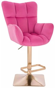 LuxuryForm DESIGN Barové kreslo AURORA VELUR na zlatej hranatej podstave - tmavo ružové