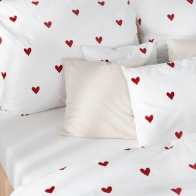 Goldea bavlnené posteľné obliečky - červené srdiečka na bielom 140 x 200 a 70 x 90 cm