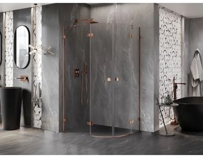 Mexen Lunar, polkruhový sprchový kút naklápací doľava 100 x 80 cm, 8mm číre sklo, profil ružové zlato, 833-100L-080P-60-00