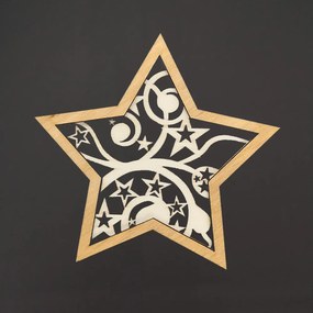 AMADEA Drevená ozdoba hviezda ornament dvojitá, 9 cm, český výrobok
