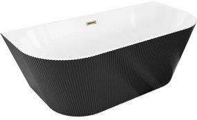Mexen Oris, voľne stojaca ryhovaná vaňa 150 x 75 cm, biela-čierna, zlatý lesklý prepad, 52871507575-50