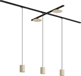 Moderný koľajnicový systém čierny s 3 závesnými svietidlami a 2 béžovými stropnými svietidlami 1-fázový - Iconic Holt Pulley