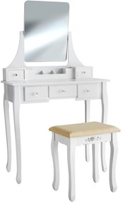 tectake 403636 toaletný stolík claire s taburetom - biela