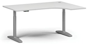 Výškovo nastaviteľný stôl OBOL, elektrický, 675-1325 mm, rohový pravý, doska 1600x1200 mm, sivá zaoblená podnož, biela