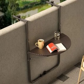 Závesný balkónový stolík – skladací, nastaviteľný a odolný voči počasiu hnedá