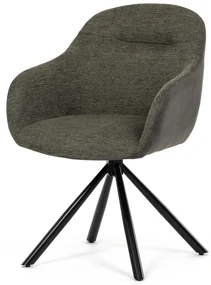 Autronic - Židle jídelní, zelená látka a tmavě šedá látka v dekoru vintage kůže, černý kov, otočná P90°+ L90° s vratným mechanismem - DCH-Y1143 GRN2 …