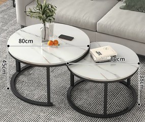 Súprava 2 okrúhlych konferenčných stolíkov – biely mramor