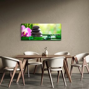 Obraz masážnych kameňov a orchidey na vode (120x50 cm)
