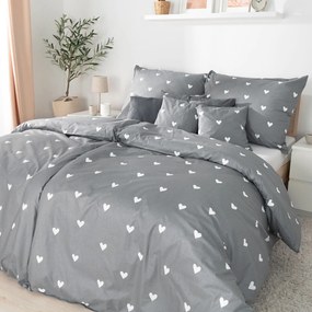 Goldea bavlnené posteľné obliečky - srdiečka na sivom 140 x 200 a 70 x 90 cm