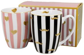 Porcelánový hrnček Little Hearts/Moustache 360 ml sada 2ks