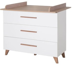 Nízka detská komoda v dekore duba s prebaľovacím pultom v bielo-prírodnej farbe 110x98 cm – Roba