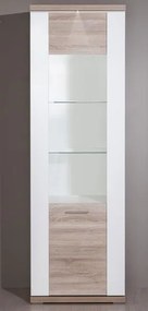 Vysoká vitrína Caracas typ 02, dub / biely lesk, s osvetlením