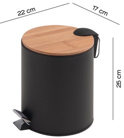 Gedy Gedy, KENTA odpadkový koš 3l, Soft Close, čierna mat/bambus, 1309