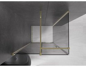 Mexen Velar, sprchový kút s posuvnými dverami 110 x 75 cm, 8mm šedé sklo, zlatá lesklá, 871-110-075-41-50