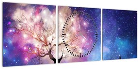 Obraz - Vesmírny strom (s hodinami) (90x30 cm)