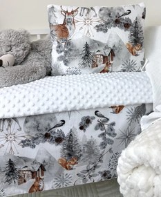 INTERMEDIC SK Set do kočíka Fairytale Forest Grey / Minky biela – obojstranný 40x30 + 75x100 cm