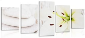5-dielny obraz ľalia a masážne kamene v bielom prevedení
