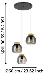 Eglo 390319 - Luster na lanku MAGACELA 3xE27/40W/230V dymová