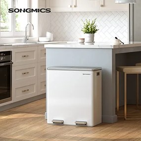 SONGMICS dvojitý kôš, kovový kôš na triedený odpad s 15 vreckami, 2 x 30 l, bielo-šedá