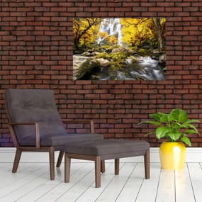Obraz - Vodopády v jesennej krajine, žlté (90x60 cm)