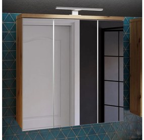 Nástenná kúpeľňová skrinka so zrkadlom VENOM biela/dub artisan