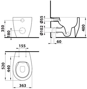 Isvea Isvea, SENTIMENTI WC misa stojaca, Rimless, 36x55cm spodný/zadný odpad, biela, 10SM10004SV